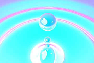 Abstract 3D rendering of blue colorful liquid drops splash - creative background