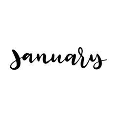 Hand drawn lettering January. Modern calligraphy for greeting card, banner, flyer, label, sign, t-shirt, print, poster and calendar.