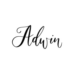 Fototapeta na wymiar Adwin - hand drawn calligraphy personal name. Brush Lettering logo for menu, invitation, banner, postcard, t-shirt, prints and posters. Vector illustration.