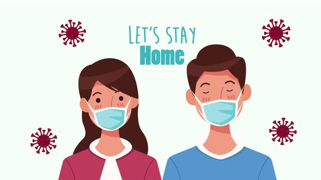 stay at home campaign with couple using face mask