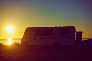 Camper car on beach, camping on nature