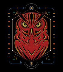 Logo owl, illustration owl with sacred geometry