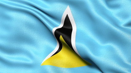3D illustration of the flag of Saint Lucia waving in the wind.