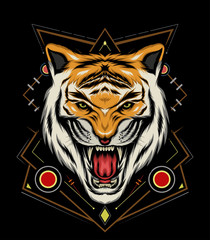 logo tiger. The Tiger head illustration with ornament background.