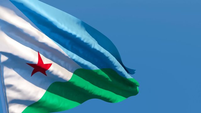 The national flag of Djibouti is flying in the wind