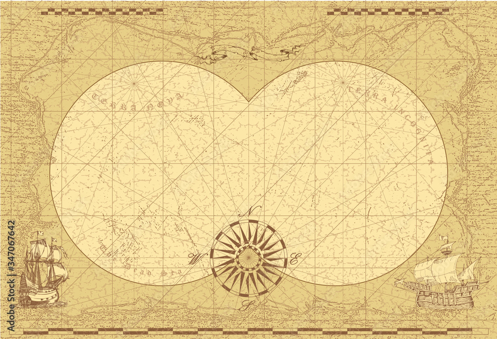 Poster vector image of an old sea map in the style of medieval engravings