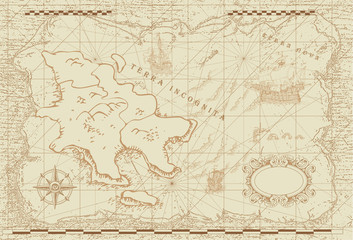 Fototapeta na wymiar vector image of an old sea map in the style of medieval engravings 