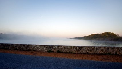 Foggy morning in the Saint Hubert lake. Rambouillet forest	