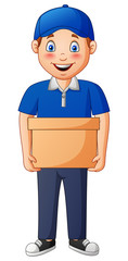 Delivery courier man isolated white background. Vector illustration