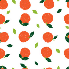 Vector colorful textured orange fruit pen sketch repeat pattern with white background. Suitable for textile, gift wrap and wallpaper.