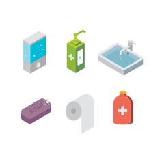 Covid19 Prevention Kit a Set of Sanitation Tools in Isometric Vector Illustration Icon