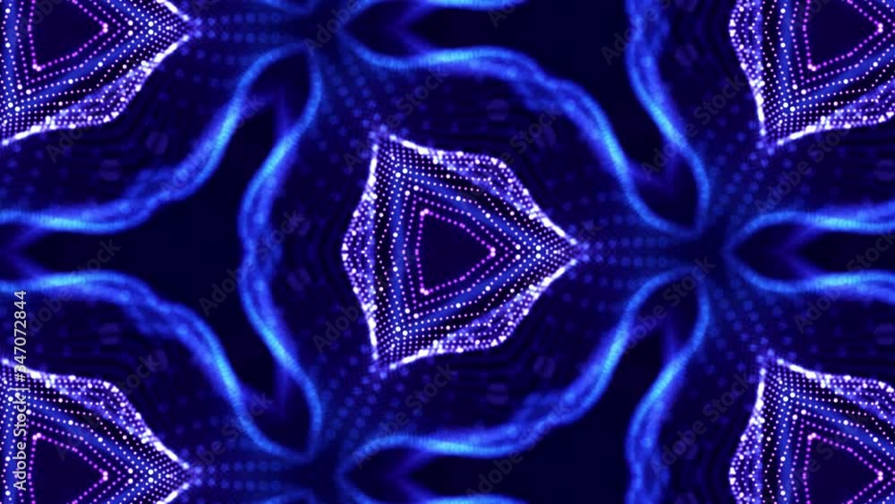 Poster abstract theme of microworld of nanotechnology. 4k looped sci-fi 3d background with glow blue partic