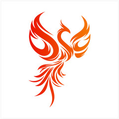 Flying Phoenix Fire Bird abstract Logo design vector template. Dove Eagle Logotype concept icon - obrazy, fototapety, plakaty