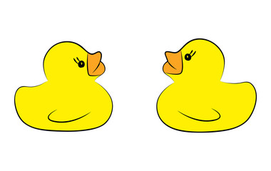 Yellow duck toy on white background. Business, Leadership, Teamwork or Friendship Concept. Vector