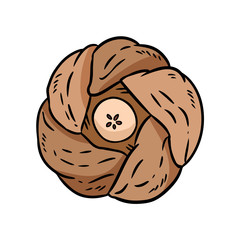 Bakery pie with apple slice icon. Freshly baked bread doodle isolated on white background. Vector hand drawn illustration.