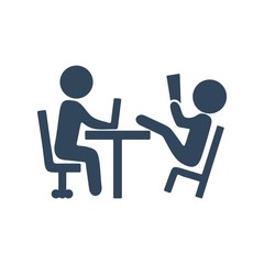 Group of people working in office and talking. Flat icon design.