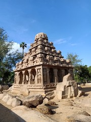 Fototapeta na wymiar Mamallapuram : A world heritage place: Shore temple, Descent of the Ganges ,Pancha Rathas,Cave Temples ,The Shore Temple,structural temples 