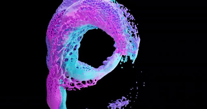 Splash of multi colored jets of fluid moving in a spiral. Abstract CG background with a stormy stream of water. Alpha matte is included. 3D slow motion animation and rendering.