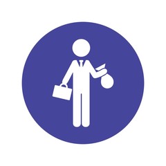 Man holding bag with gold. Flat icon design for finance concept.