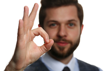 Male arm show OK or confirm during conference