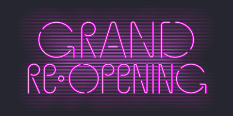 Vector advertising banner for grand opening or re-opening illustration with neon sign