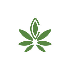 Letter C cannabis leaf logo design, cannabidiol oil vector icon