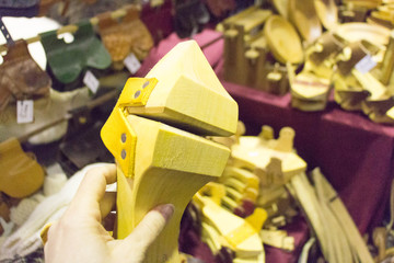 Italy, Piacenza - March 24 2018: the view of person in traditional costume at annual medieval market in Piacenza on March 24 2018, Emilia-Romagna, Italy.