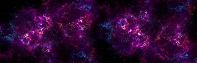 Star field background . Magic purple glow swirls night sky.