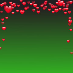 hearts on top of page with green background
