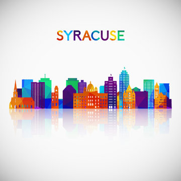 Syracuse skyline silhouette in colorful geometric style. Symbol for your design. Vector illustration.