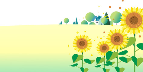 ヒマワリの咲く真夏の風景