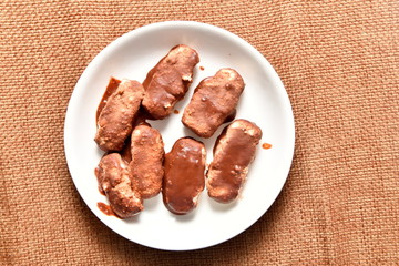 ice cream, syrniki, chocolate tworg, chocolate ice cream, chocolate, plate, food,