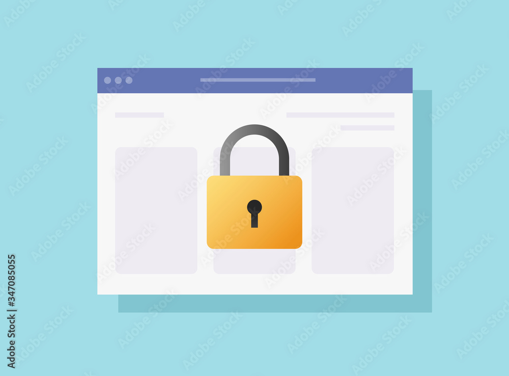 Poster internet security privacy or online web access data protection vector flat cartoon icon, illustrated