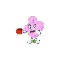 An image cartoon character of tetracoccus with a cup of coffee