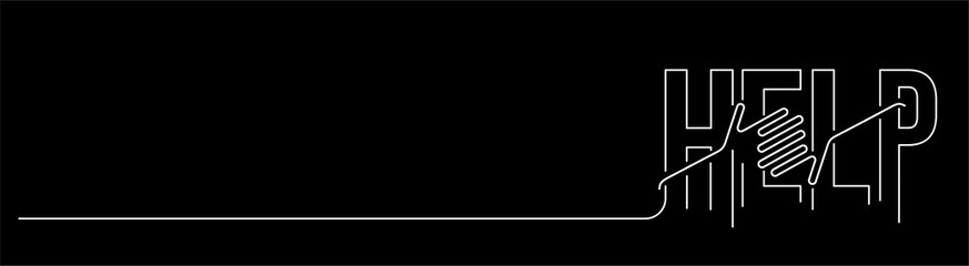 Help Calligraphic line art Text banner poster vector illustration Design.