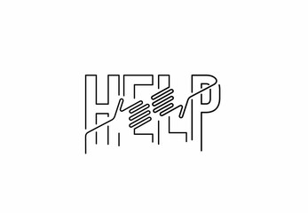 Help Calligraphic line art Text banner poster vector illustration Design.