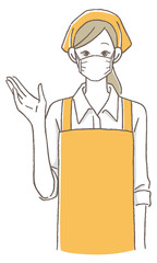 女性店員　案内　マスク