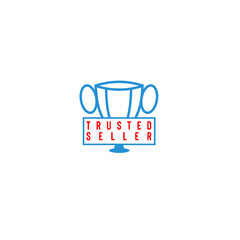 Vector illustration of blue chalice or cup with trusted seller text isolated on white background perfect as sign that your shopping website or marketplace is reliable and trustworthy