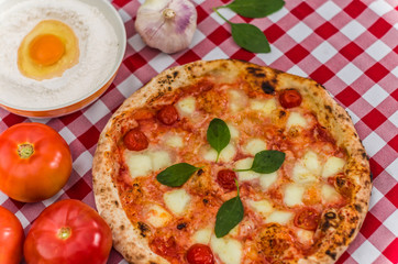 Great background for culinary themes, handmade pizza with daisy