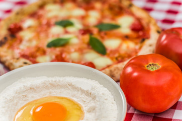 Great background for culinary themes, handmade pizza with daisy