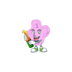 Mascot cartoon design of tetracoccus making toast with a bottle of beer