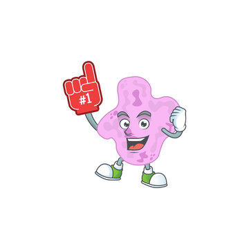 Cartoon character concept of tetracoccus holding red foam finger
