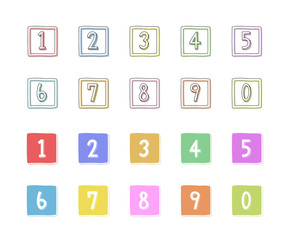 手描きの数字のイラストのセット／シンプル／かわいい／