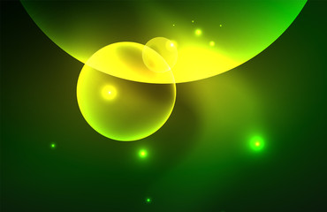 Neon shiny transparent glowing circles with light effects. Techno futuristic vector abstract background For Wallpaper, Banner, Background, Card, Book Illustration, landing page