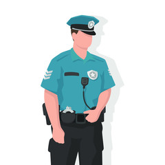 Police man in modern flat style, simple people concept on white background.