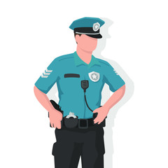 Police man in modern flat style, simple people concept on white background.