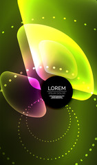 Glowing neon shiny transparent abstract geometric shapes with light effects. Techno futuristic vector abstract background For Wallpaper, Banner, Background, Card, Book Illustration, landing page