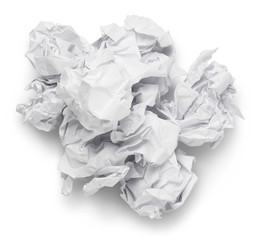 Crumpled papers, isolated on white background