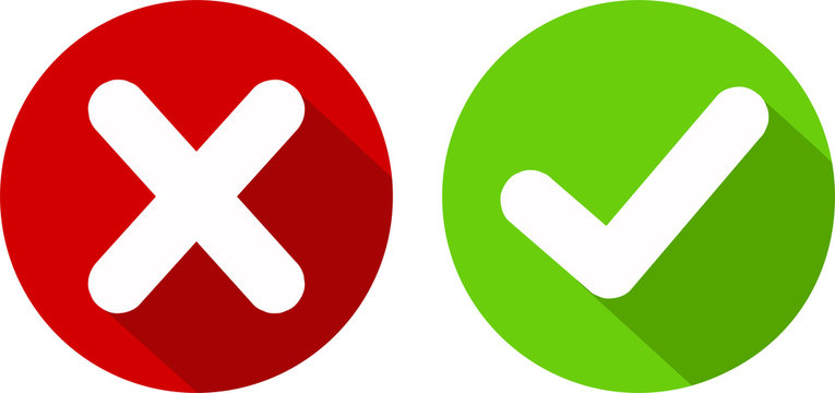 Mark X And V In Check Box. Green Hooks, Red Crosses. Yes No Icons For  Websites Or Applications, Highlight Selection. Right Wrong Signs Isolated  On White. Red Cross, Green Tick Vector Set