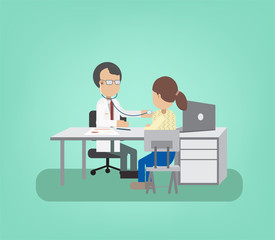 Health check concept with doctor and patient flat design vector illustration